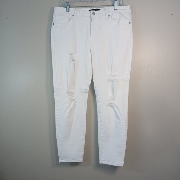 JUST BLACK BRAND DISTRESSED WHITE DENIM JEANS,  SIZE 32 PETITE - Picture 1 of 7